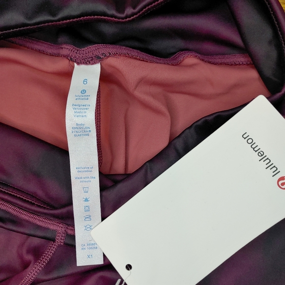 Lululemon Women's Burgandy / Black Tie Dye Crop Sleek Leggings Size 6 - Picture 4 of 7